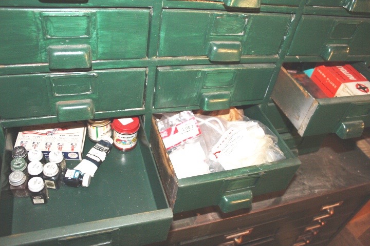 Antique Metal Shop Drawers