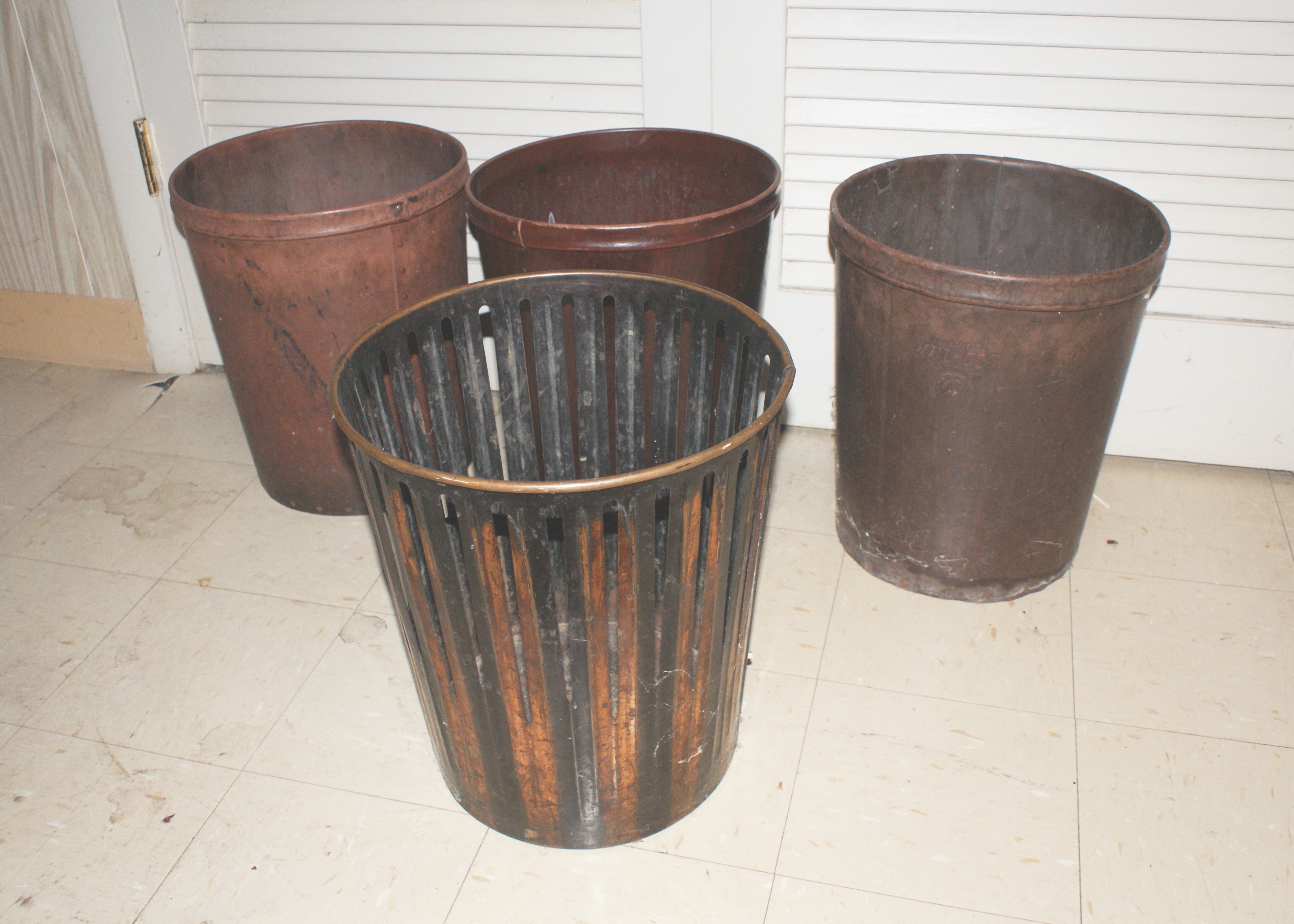 Collection of Four Antique Trash Cans