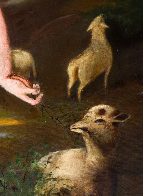 Original Antique Oil Painting of Shepherd Girl