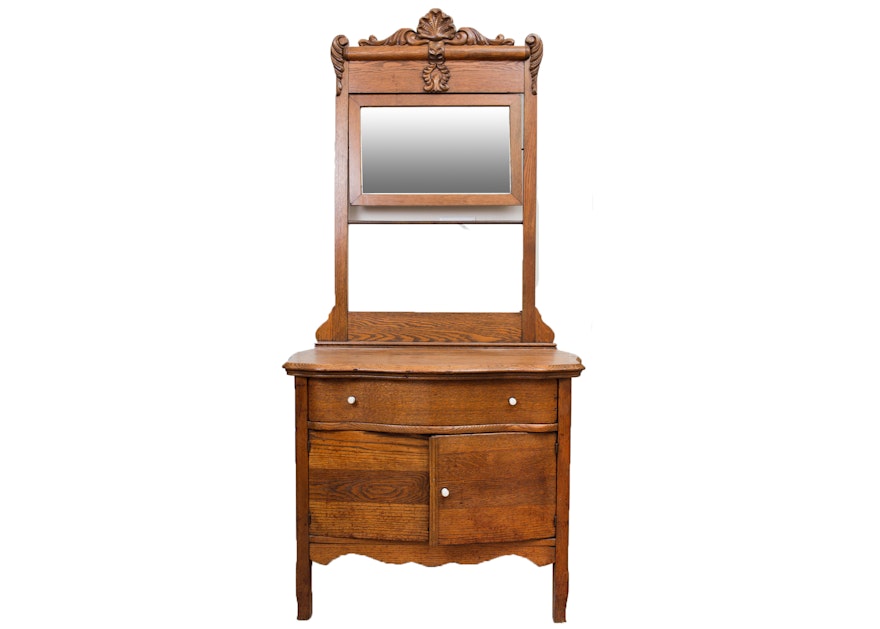 Antique Oak Wash Stand With Mirror