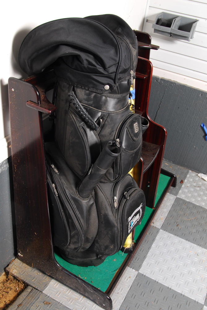 Golf Bag Organizer Rack and Equipment