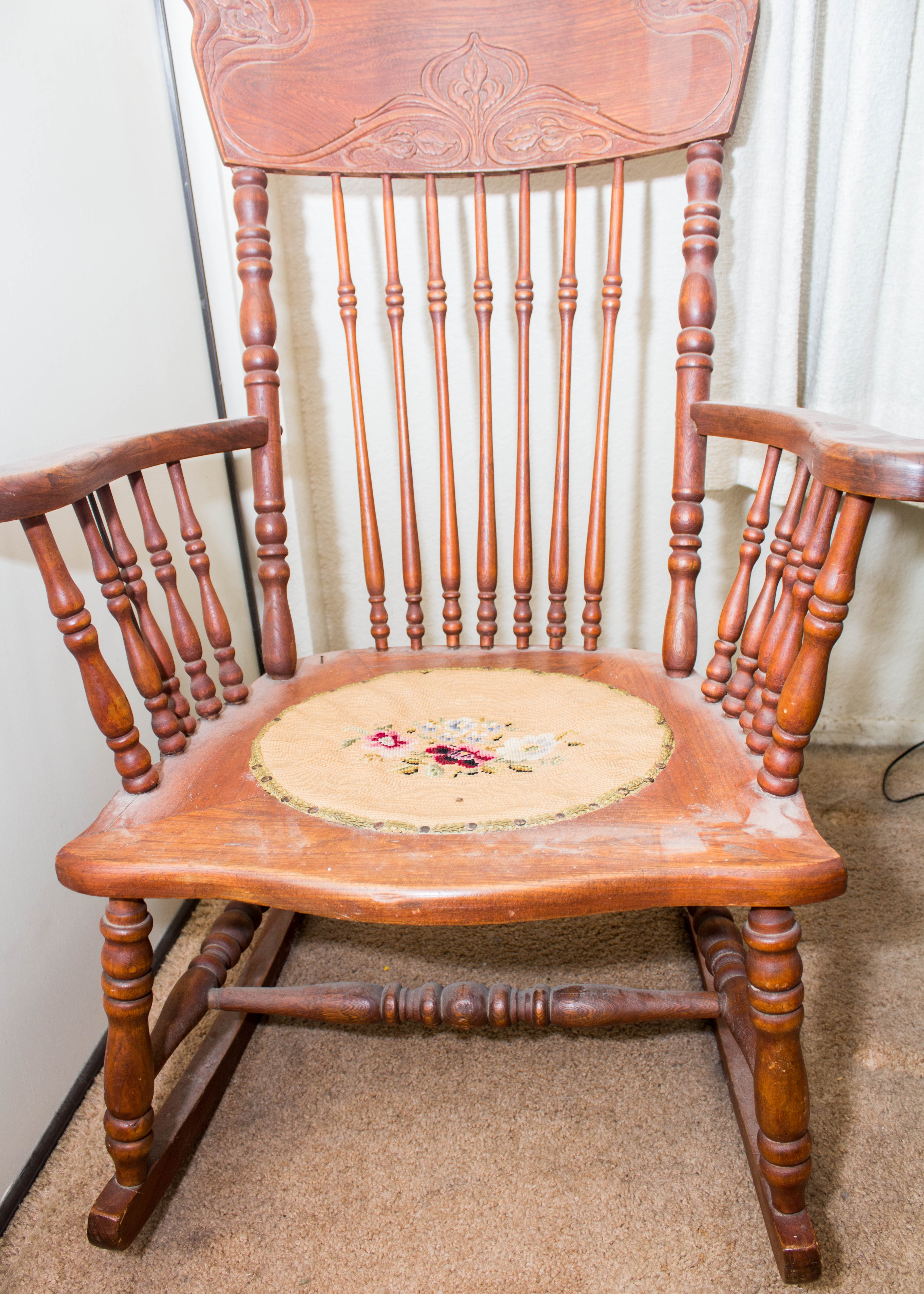 Antique Carved Oak Rocking Chair