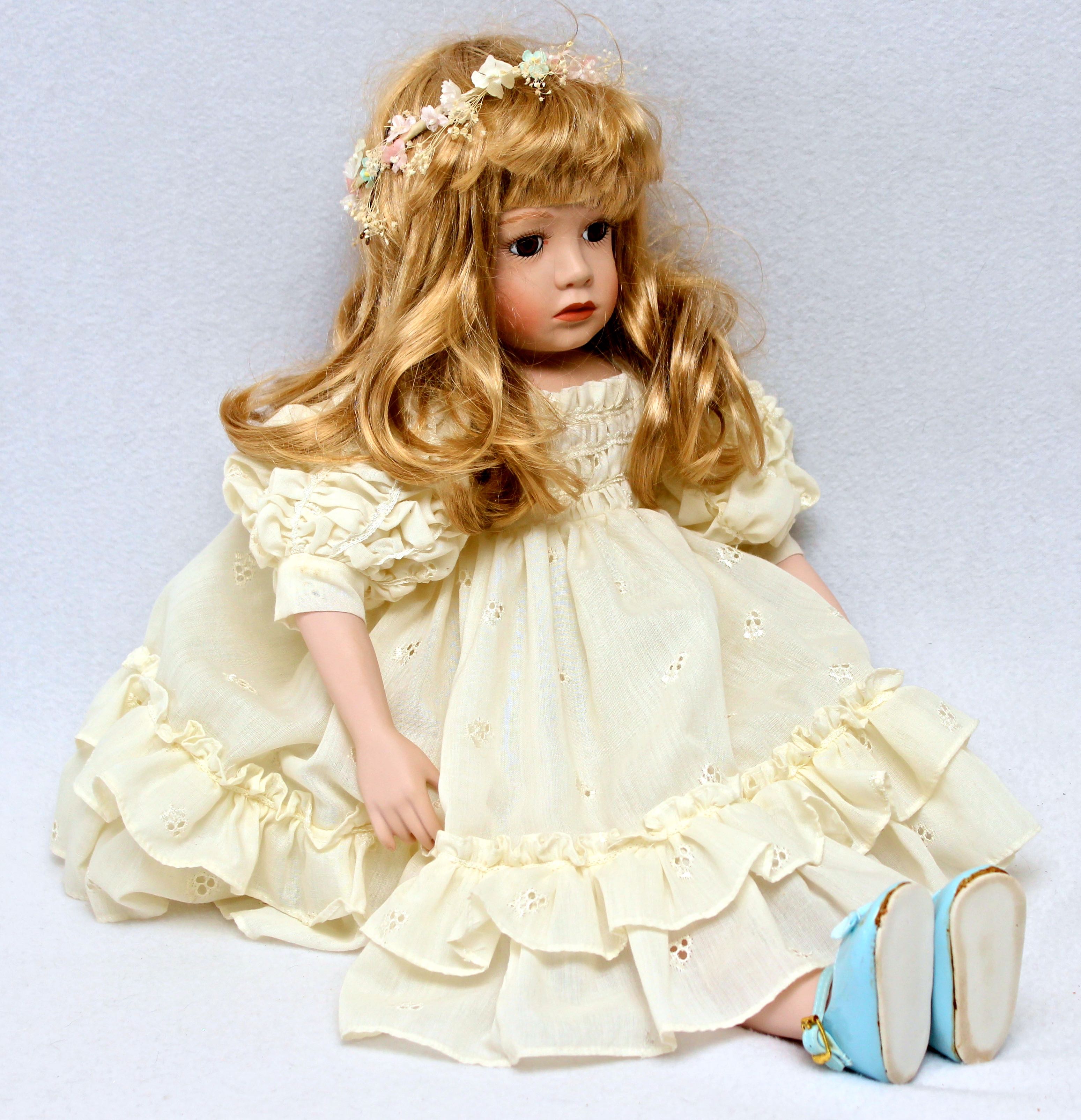 Porcelain Holiday Lane Doll with Two Other Dolls