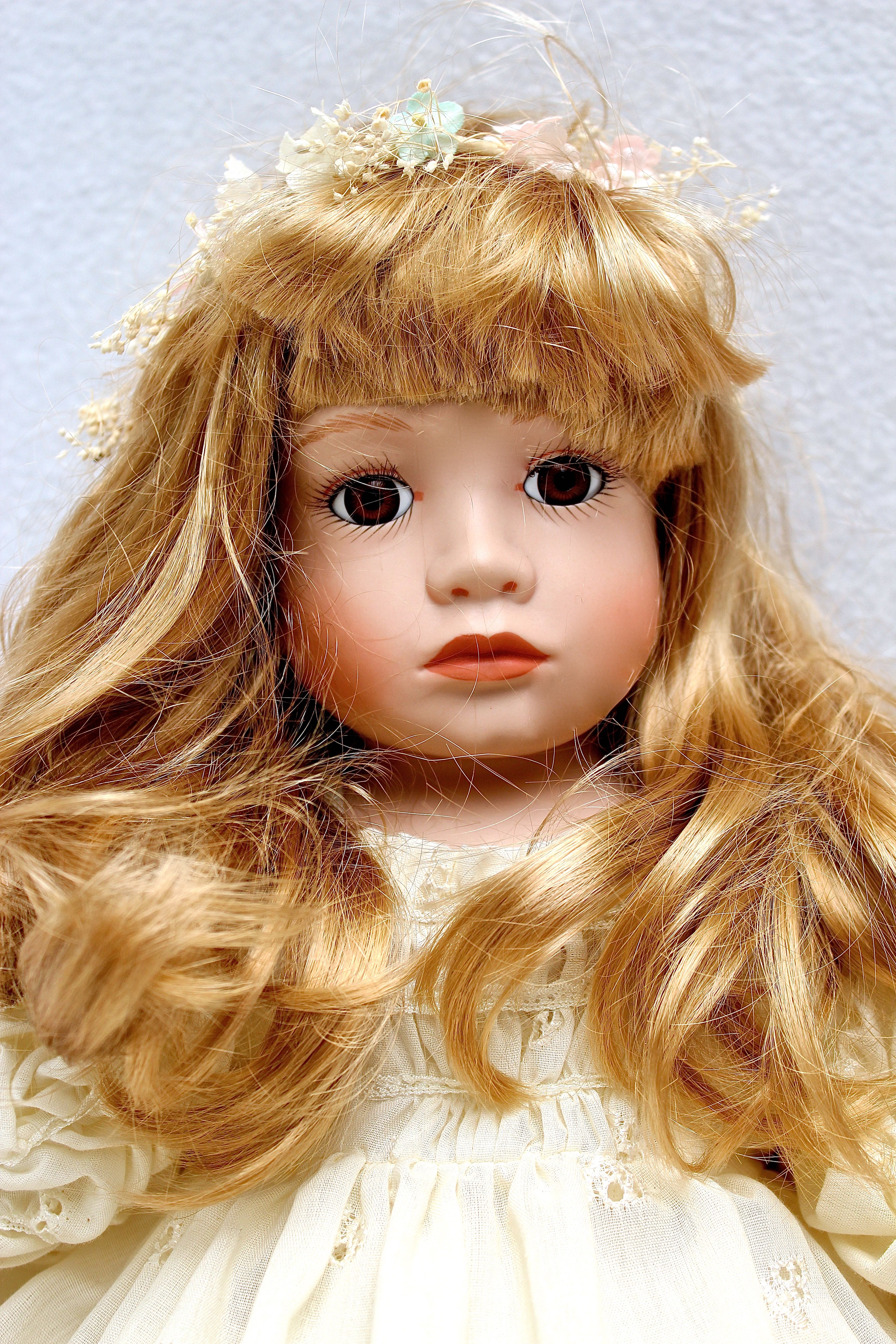 Porcelain Holiday Lane Doll with Two Other Dolls