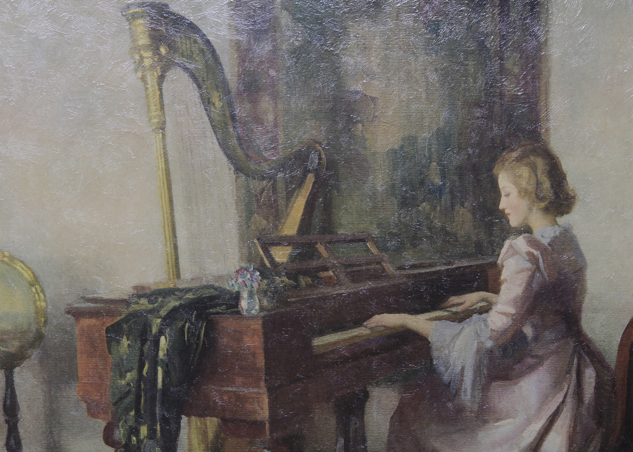 Vintage Painting of Lady Playing Piano