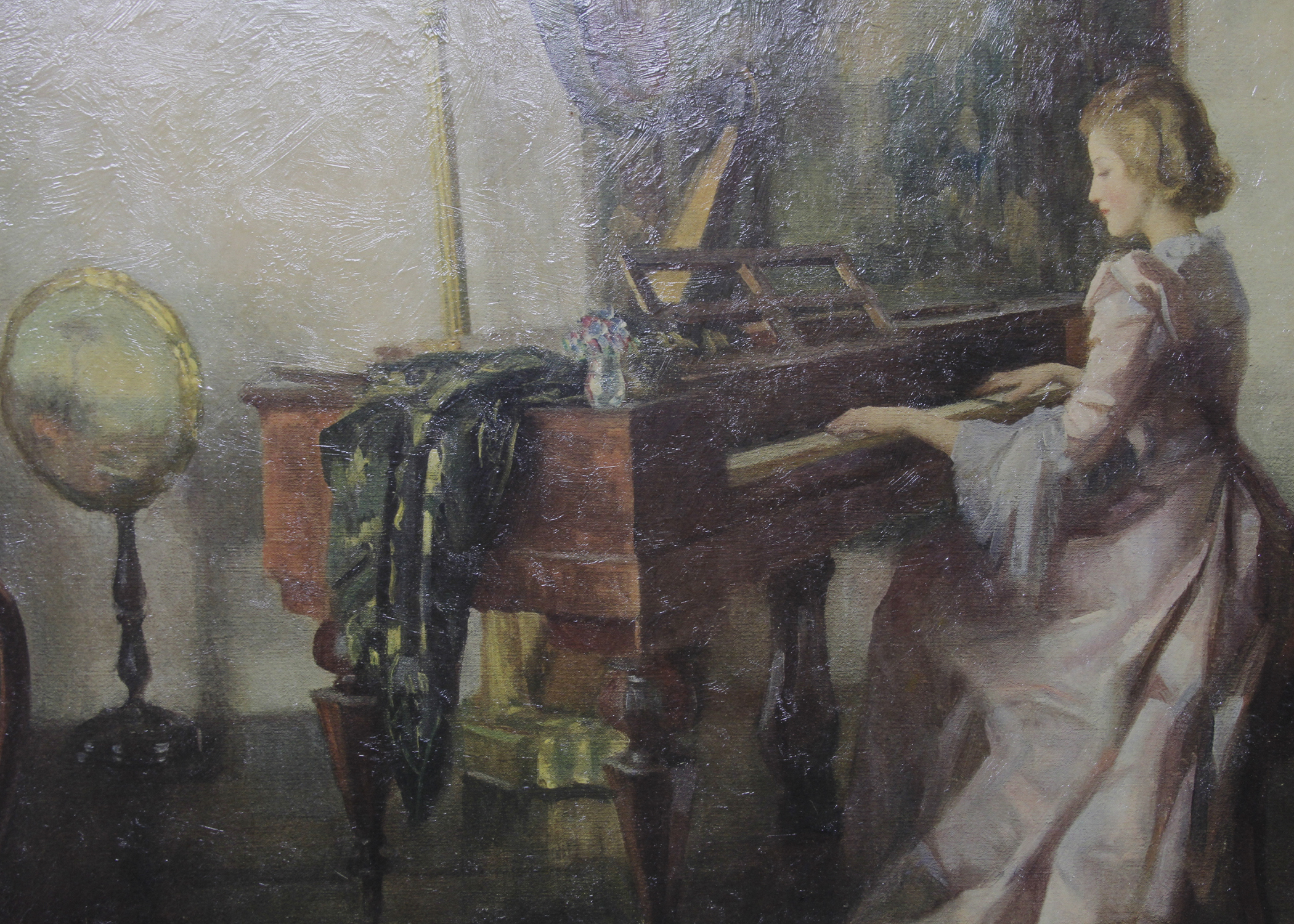 Vintage Painting of Lady Playing Piano