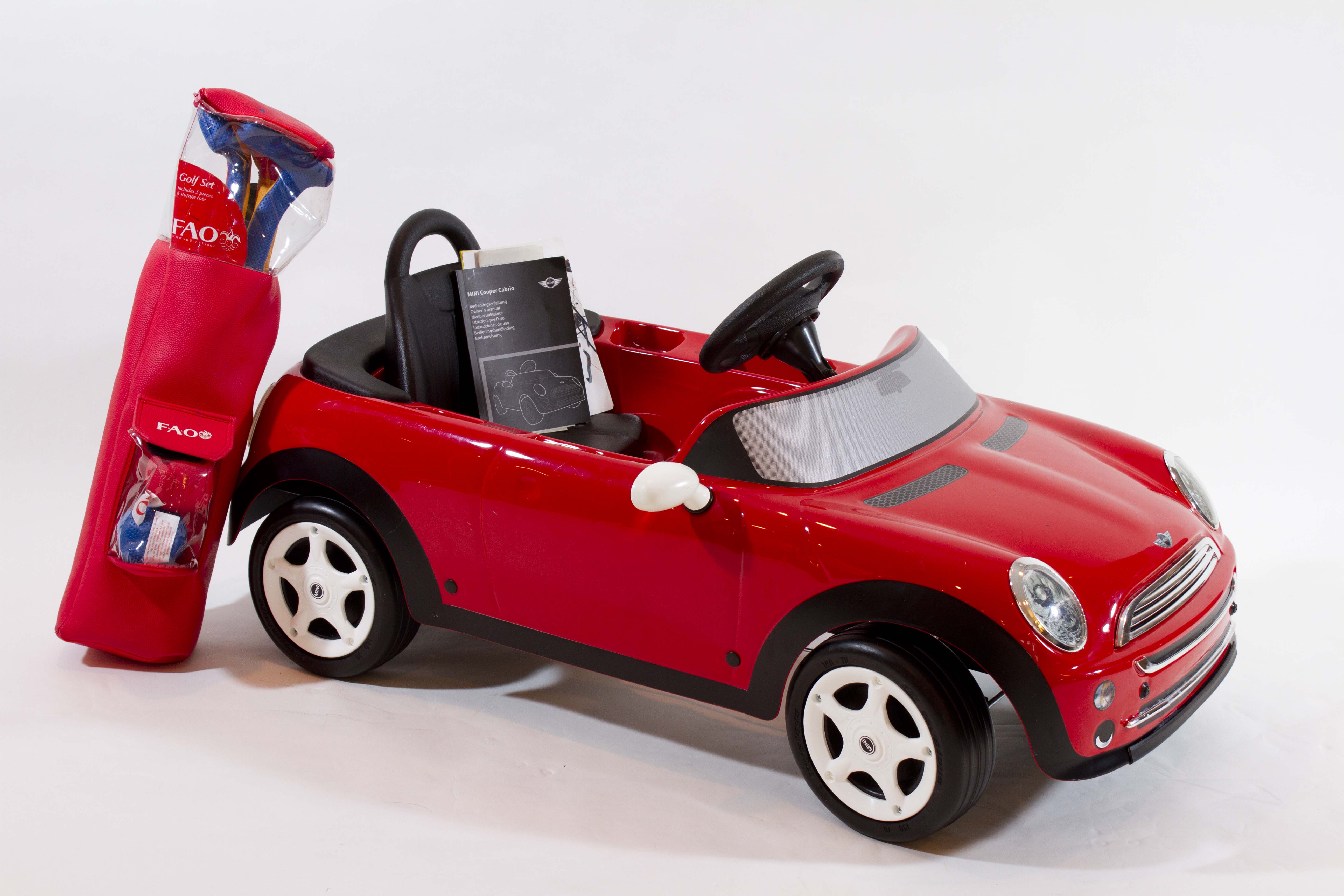 Mini Cooper Peddle Car and FAO Schwartz Kids Golf Clubs