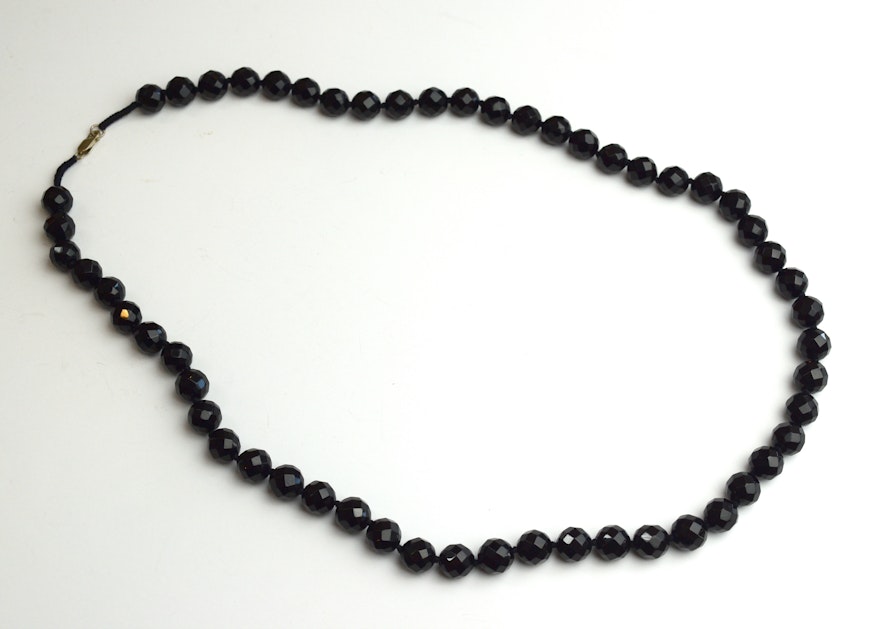 Black Glass and Sterling Silver Beaded Necklace