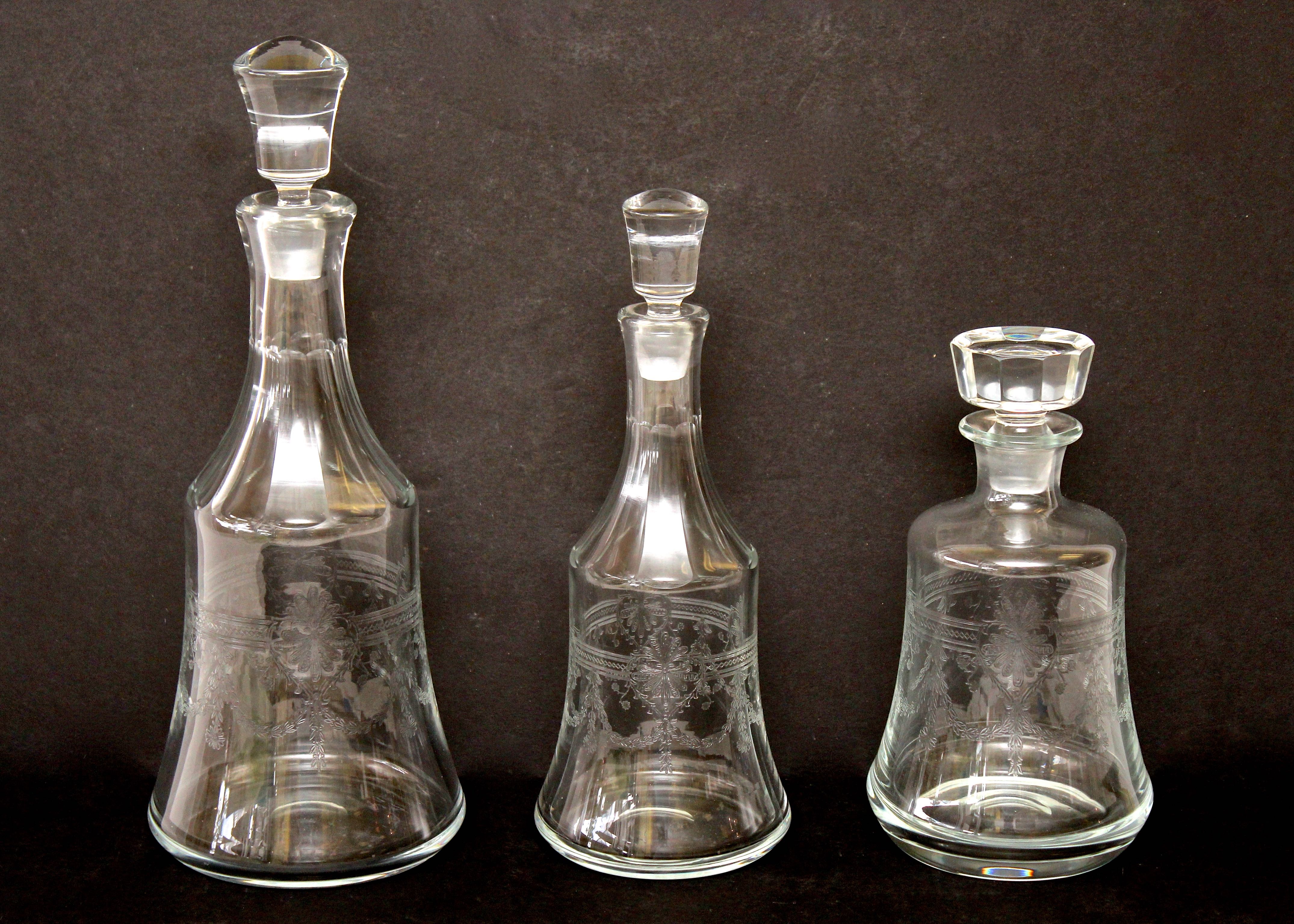 Three Val St. Lambert Crystal Decanters with Stoppers