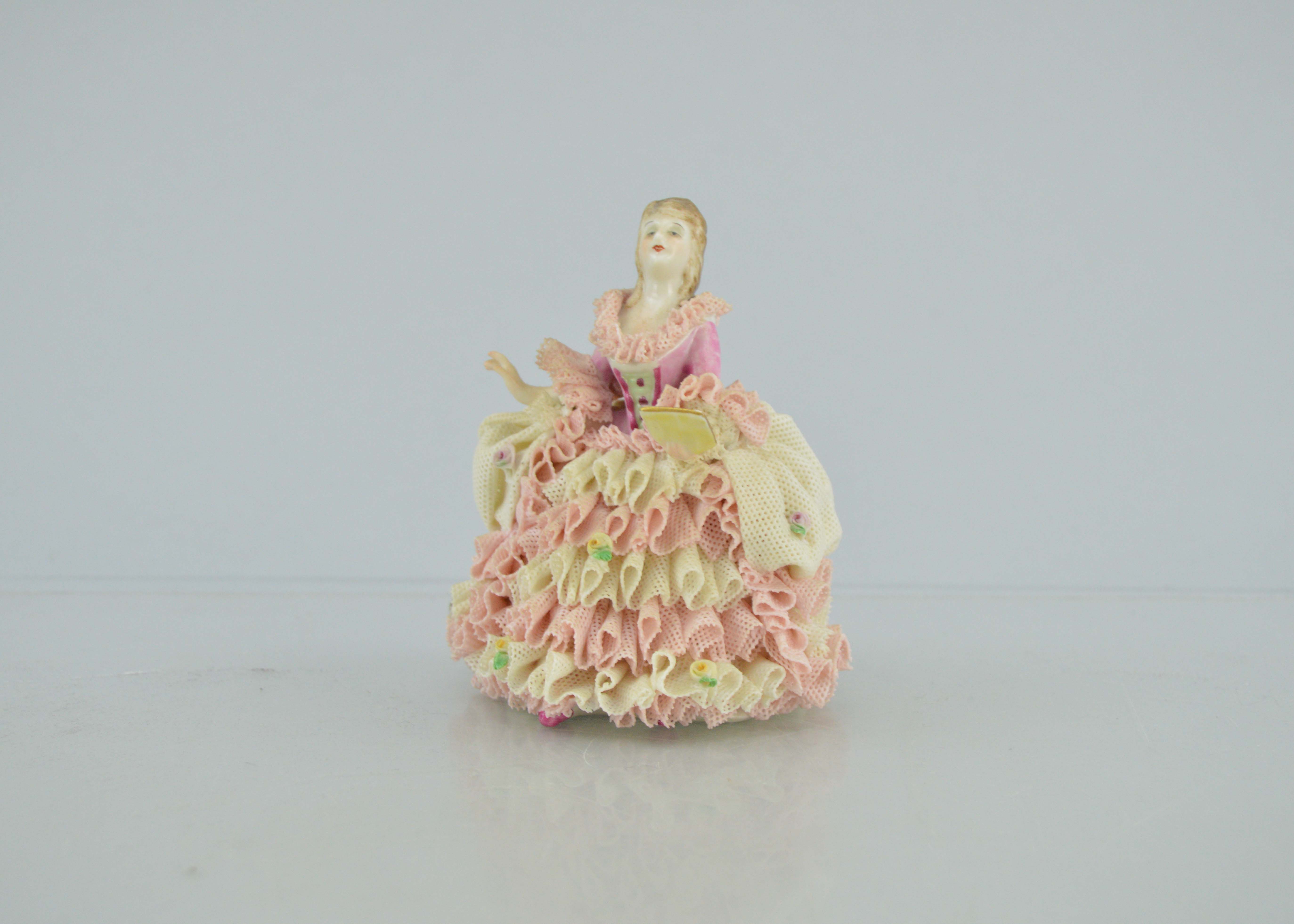 MV Muller Volkstedt Dresden Lace "Lady with Music" Figurine