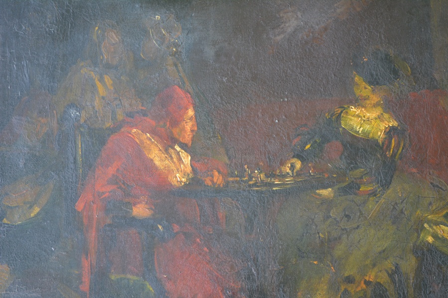 Frank Duveneck Original "The Chess Players" Oil Painting