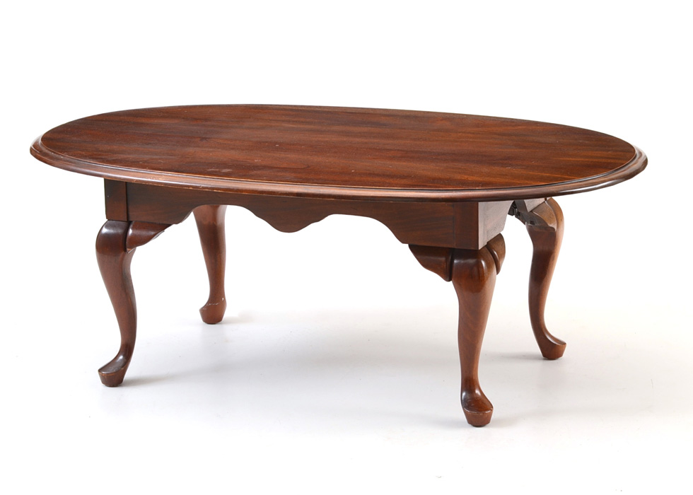 Solid Cherry Wood Queen Anne Style Oval Coffee Table
