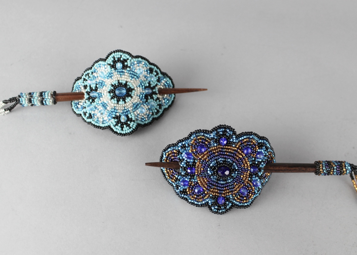 Native American Beaded Leather Hair Barrettes