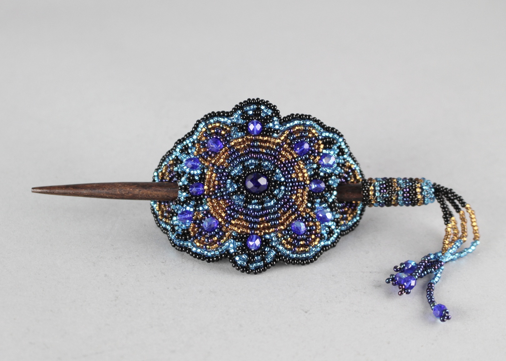 Native American Beaded Leather Hair Barrettes