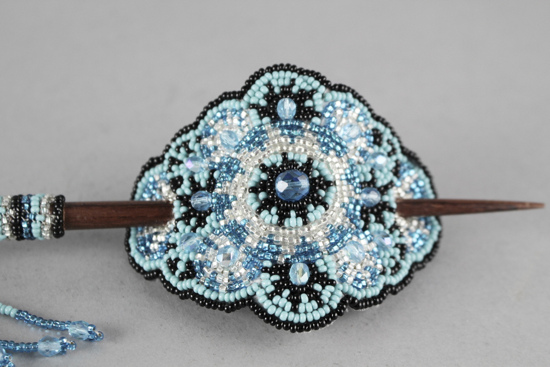 Native American Beaded Leather Hair Barrettes