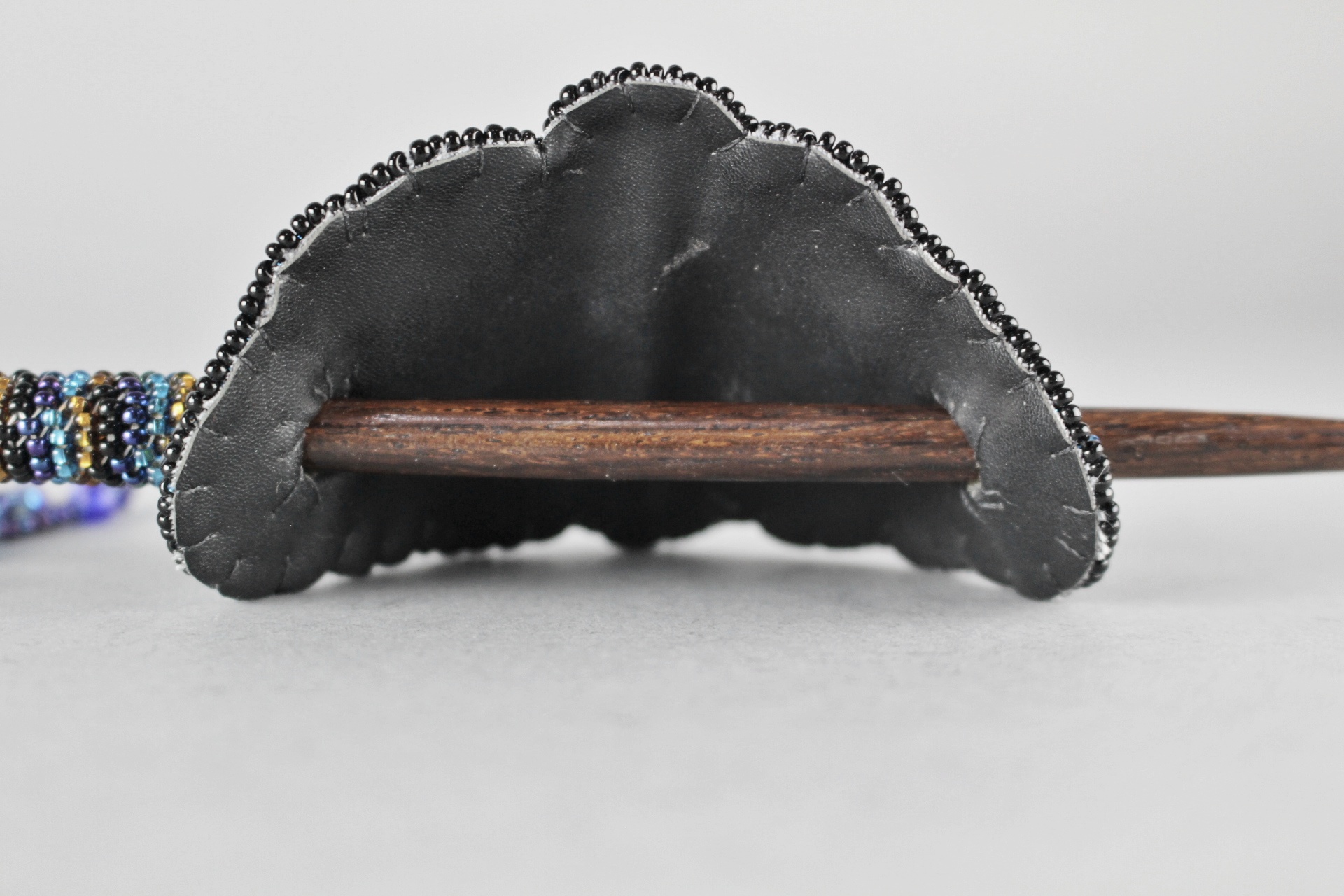 Native American Beaded Leather Hair Barrettes