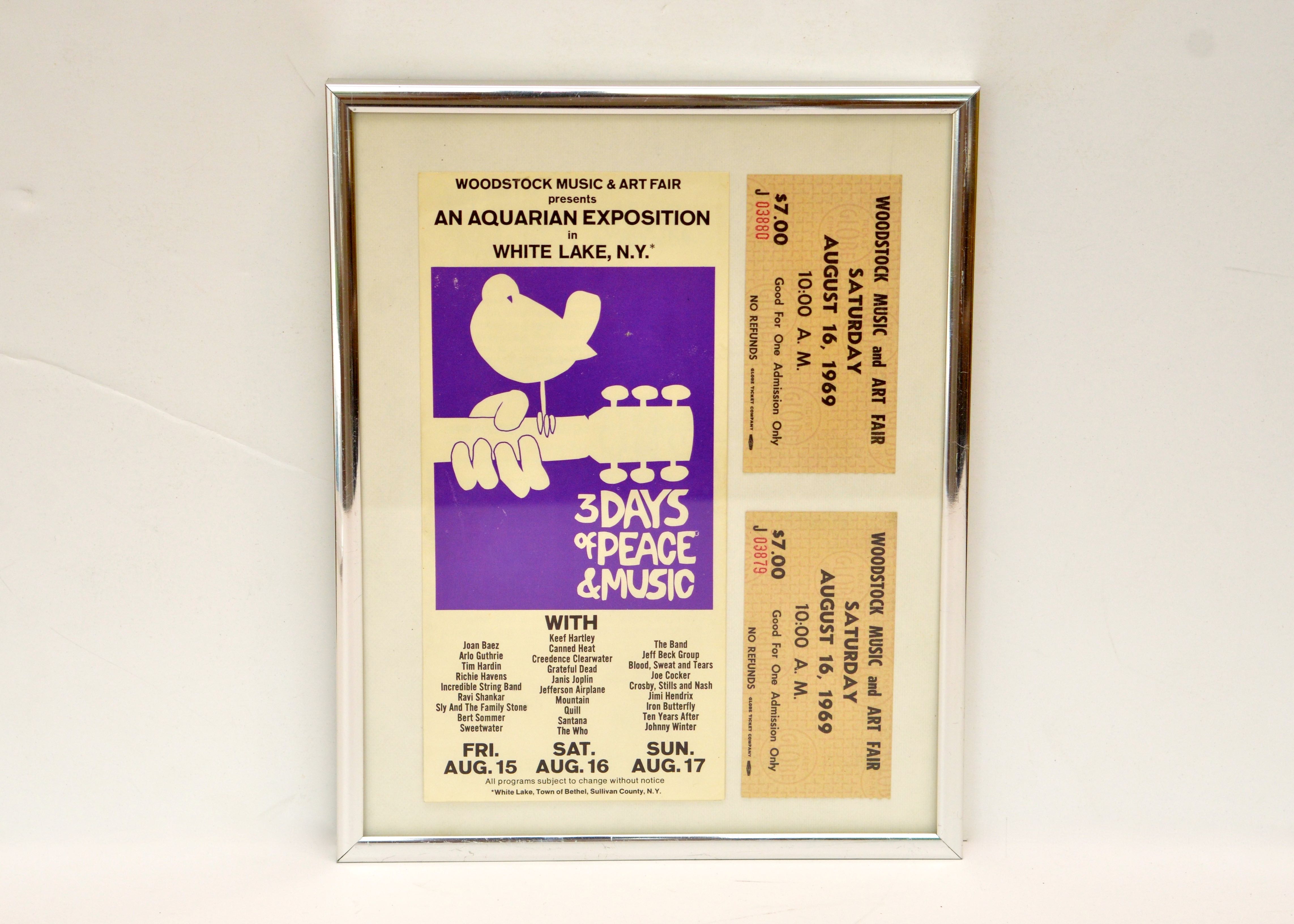 Pair of Framed, Authentic 1969 Woodstock Tickets with Order Form