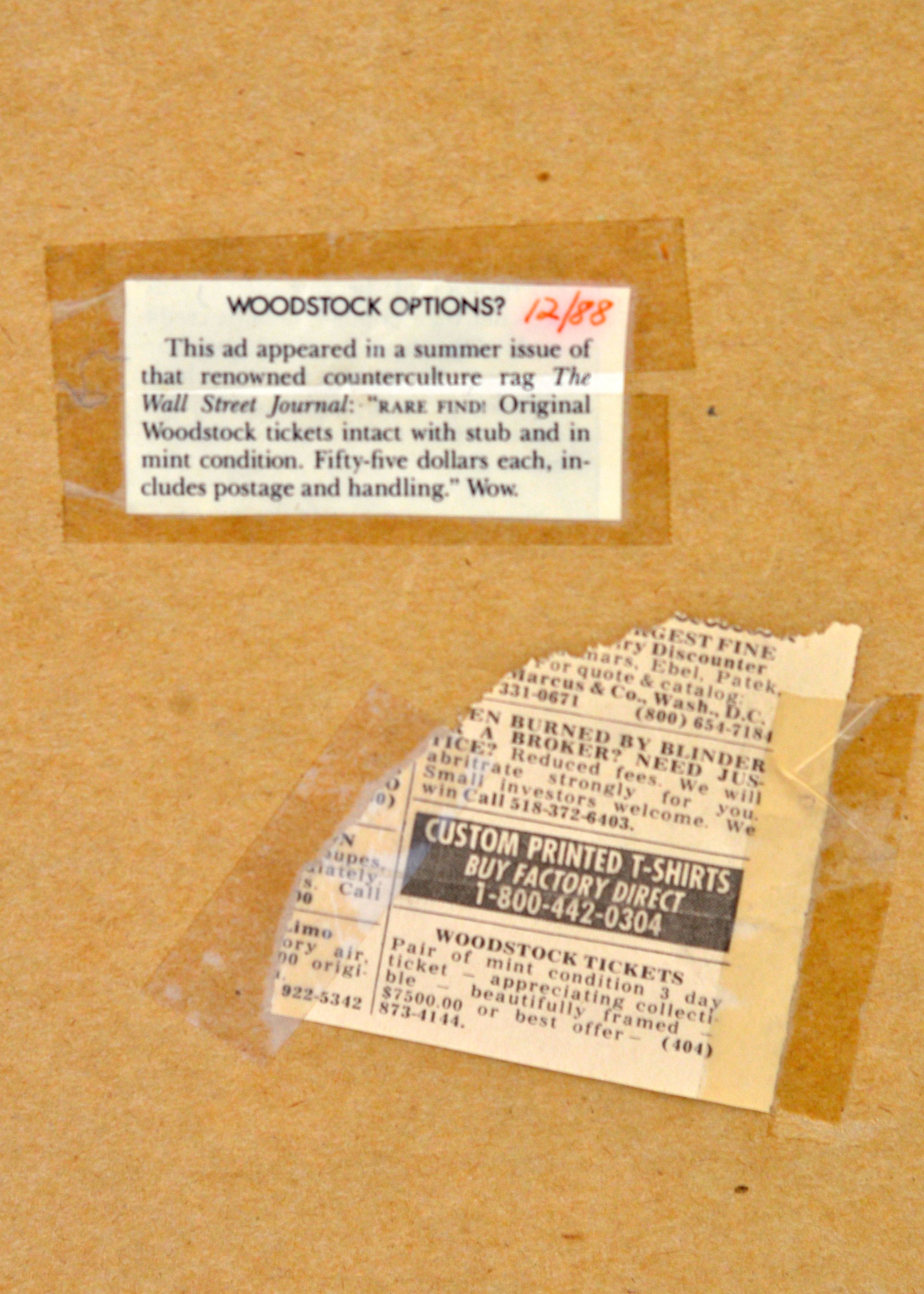 Pair of Framed, Authentic 1969 Woodstock Tickets with Order Form