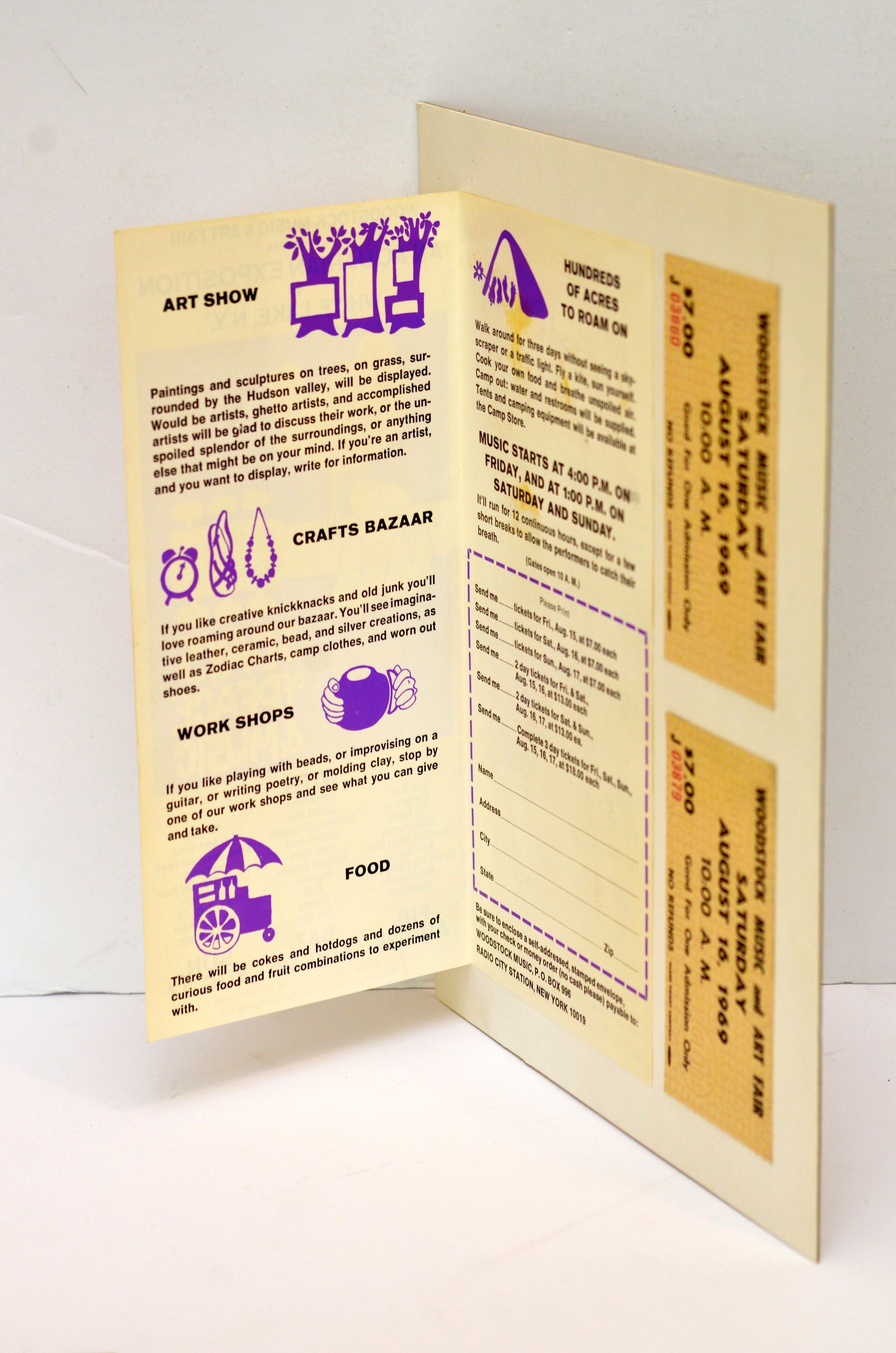 Pair of Framed, Authentic 1969 Woodstock Tickets with Order Form