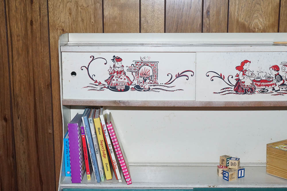 Vintage Child's Toy Box Bookcase, Books and Blocks