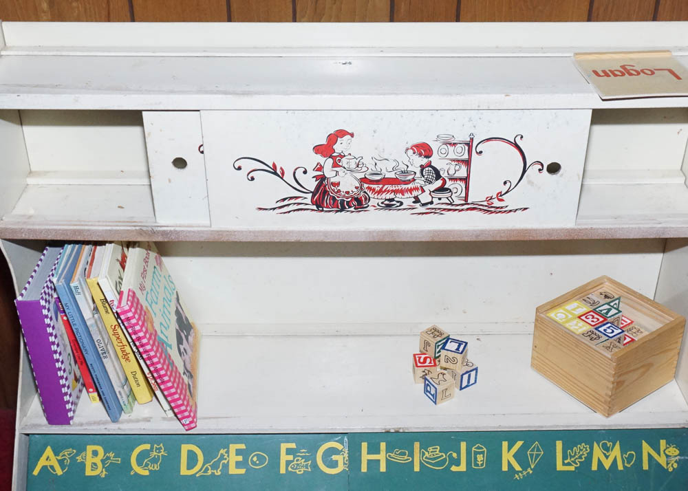 Vintage Child's Toy Box Bookcase, Books and Blocks