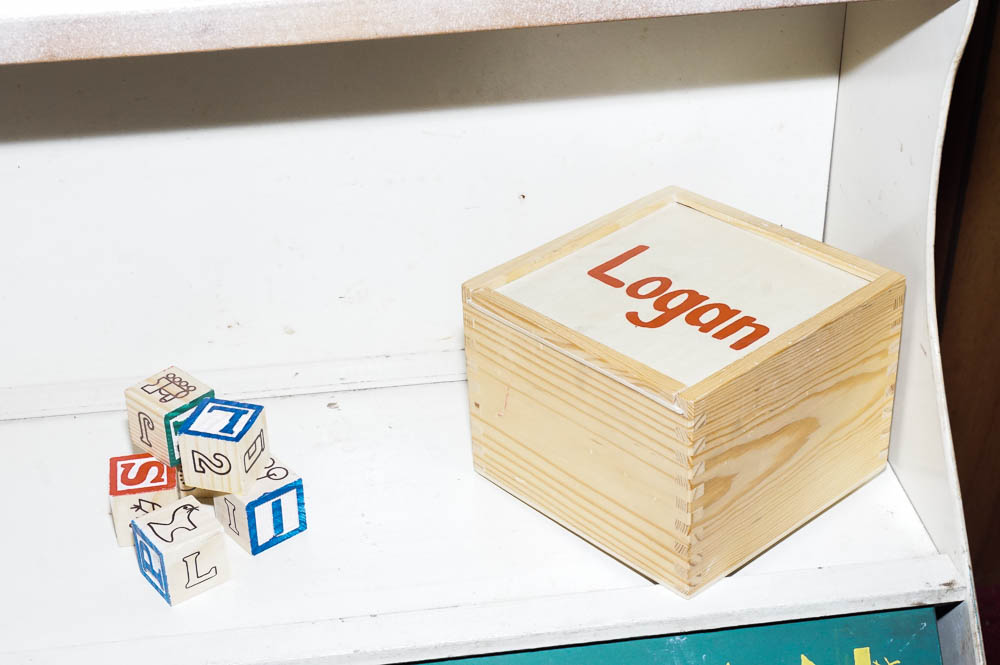 Vintage Child's Toy Box Bookcase, Books and Blocks