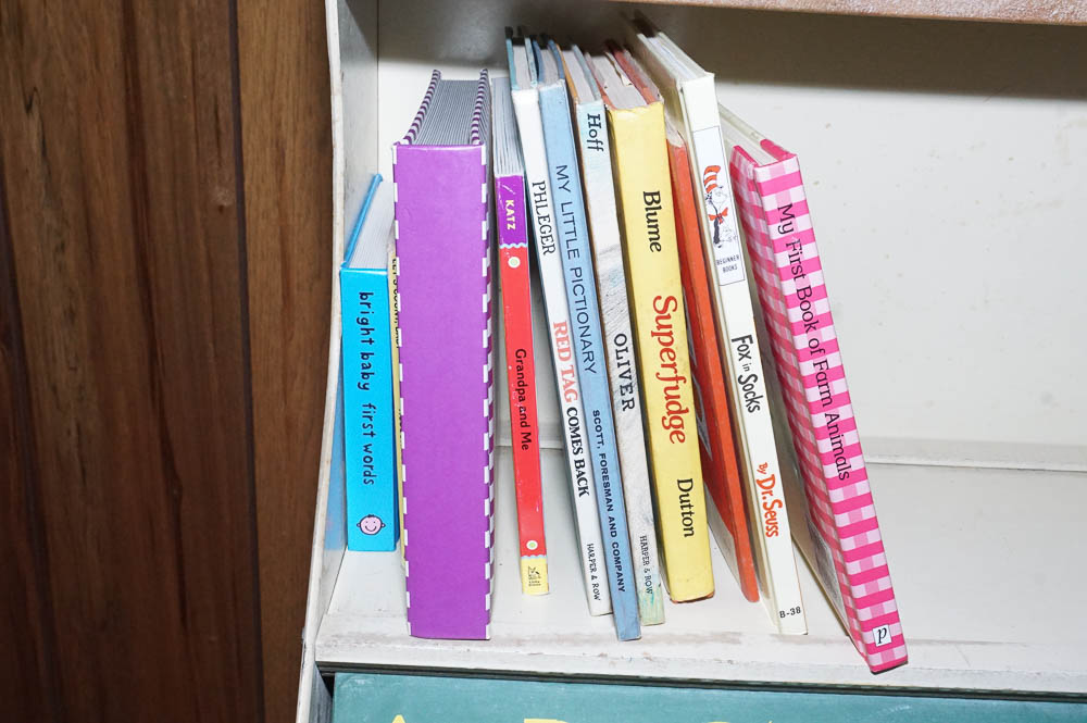 Vintage Child's Toy Box Bookcase, Books and Blocks