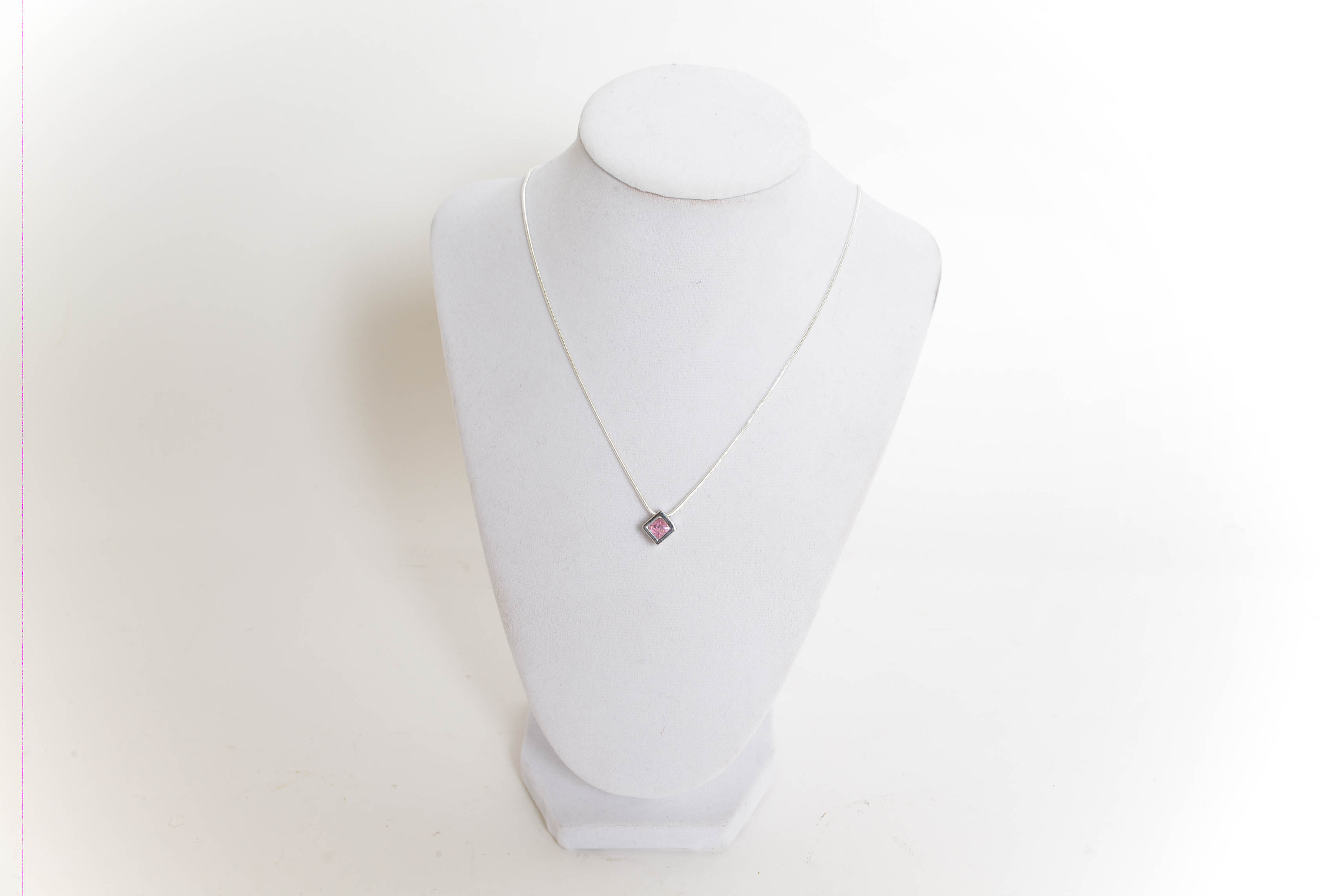 Sterling Silver Pink Stone Pendant Necklace