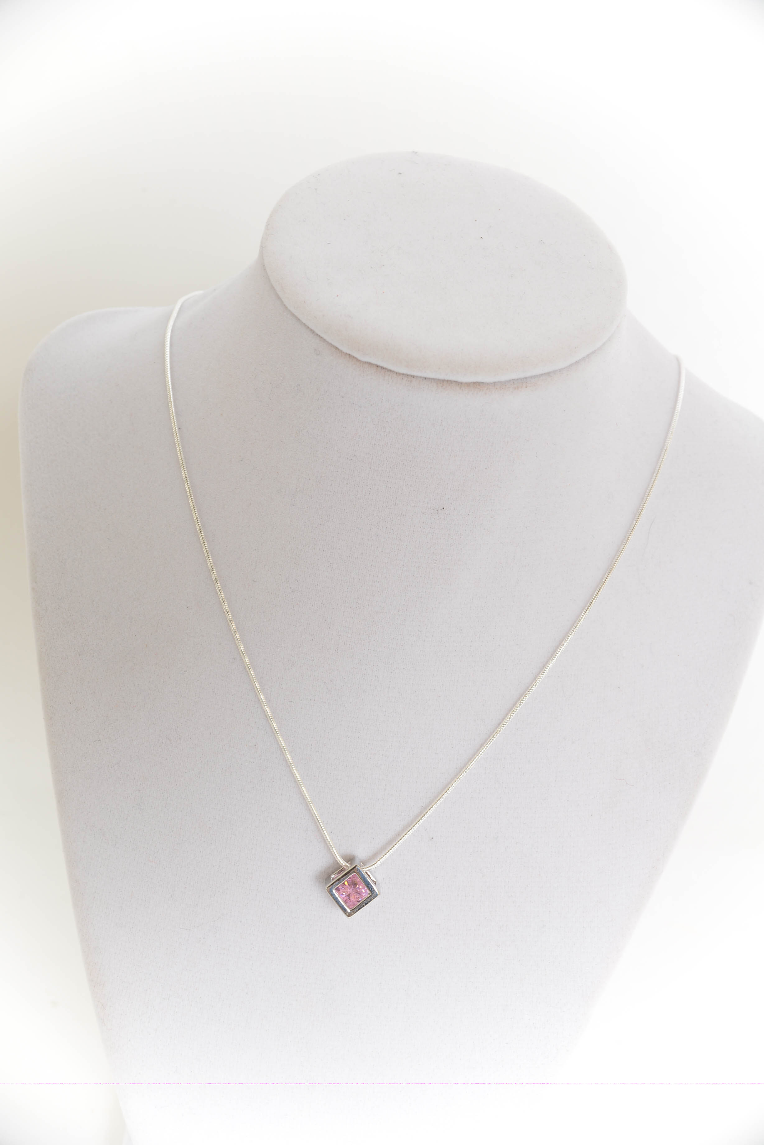 Sterling Silver Pink Stone Pendant Necklace