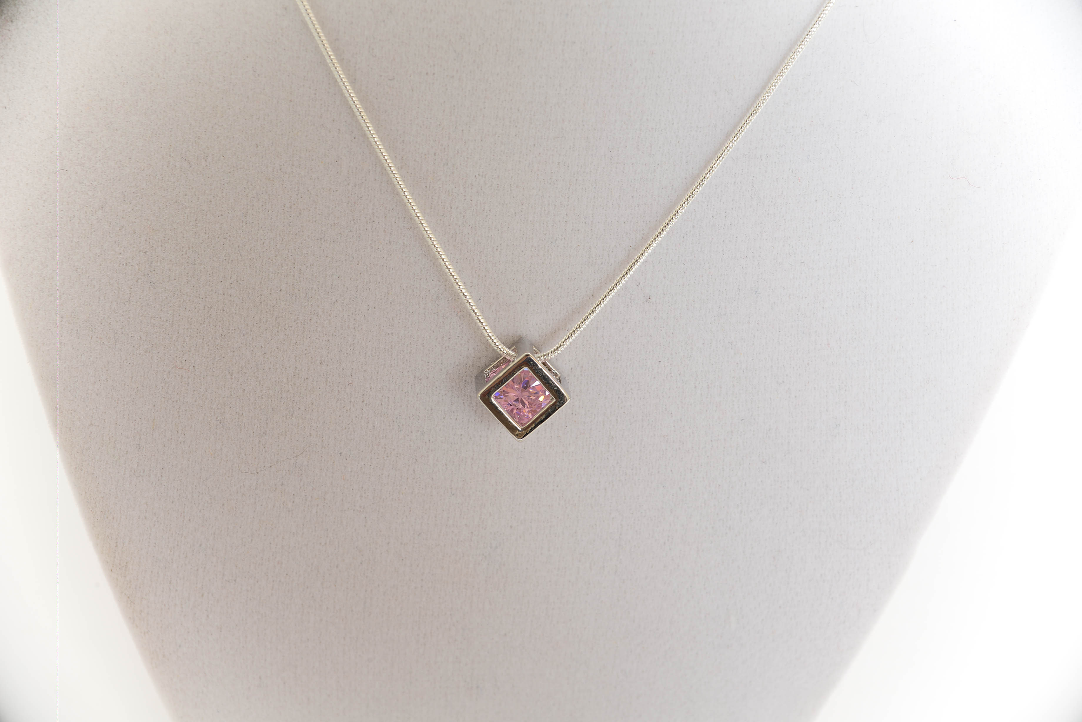 Sterling Silver Pink Stone Pendant Necklace