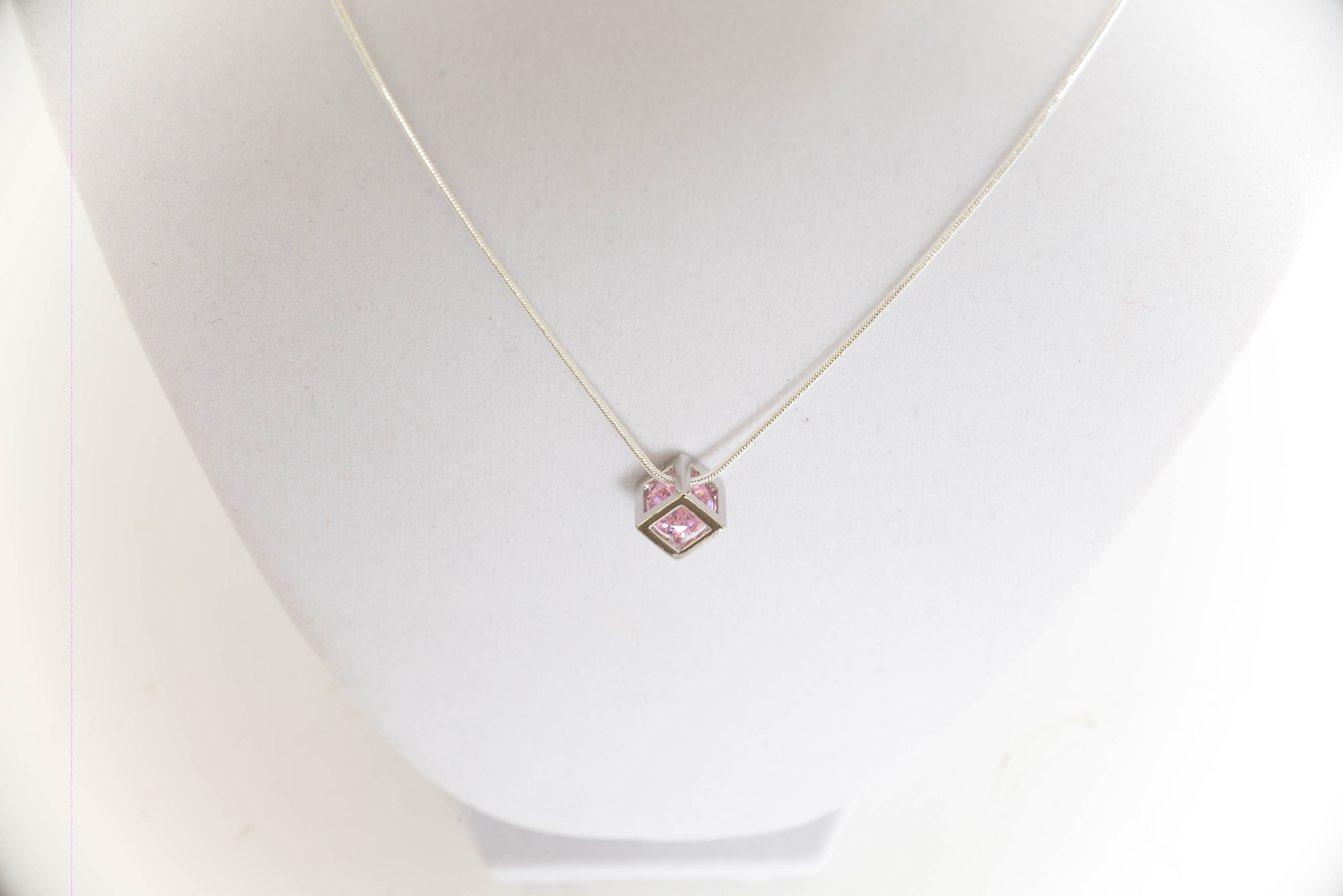 Sterling Silver Pink Stone Pendant Necklace