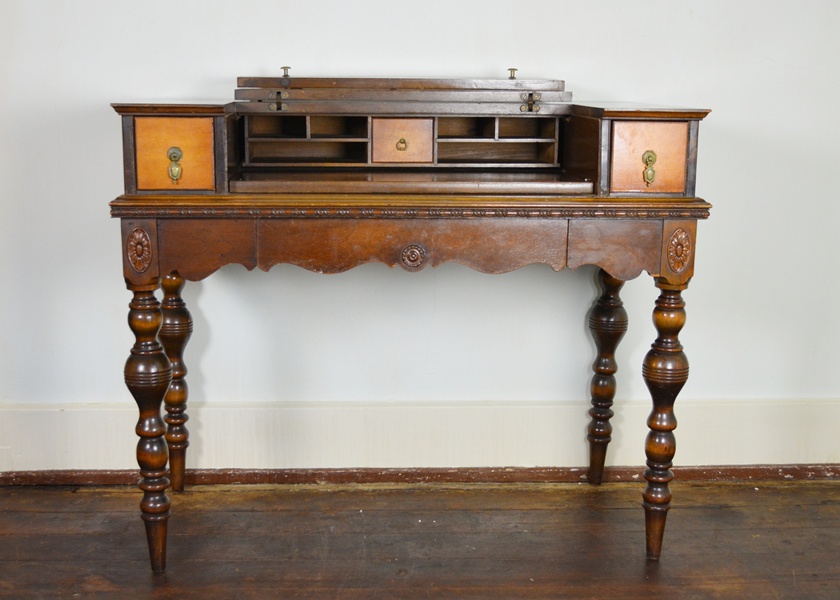 Antique Spinet Style Flip-Top Walnut Writing Desk