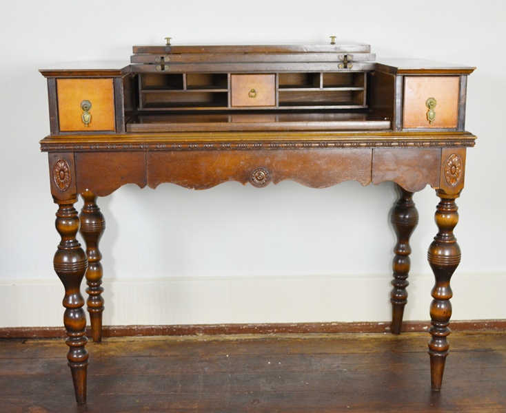 Antique Spinet Style Flip-Top Walnut Writing Desk
