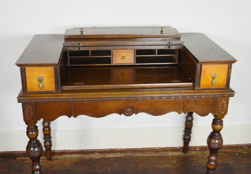 Antique Spinet Style Flip-Top Walnut Writing Desk