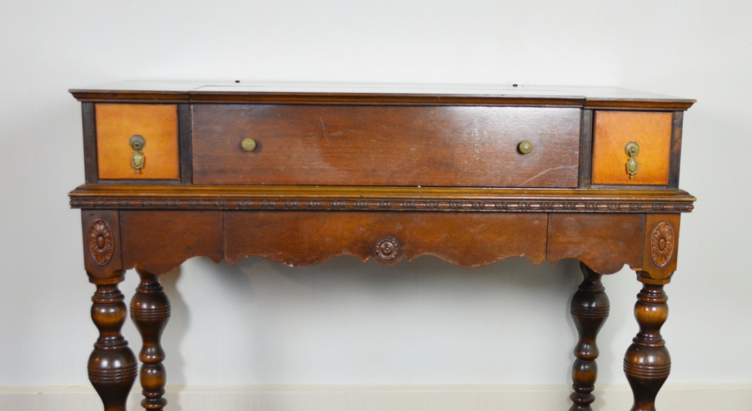 Antique Spinet Style Flip-Top Walnut Writing Desk