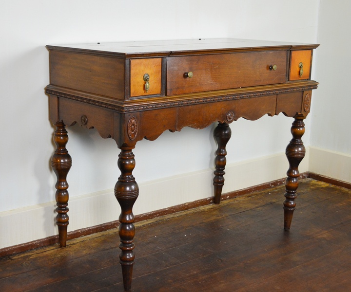 Antique Spinet Style Flip-Top Walnut Writing Desk