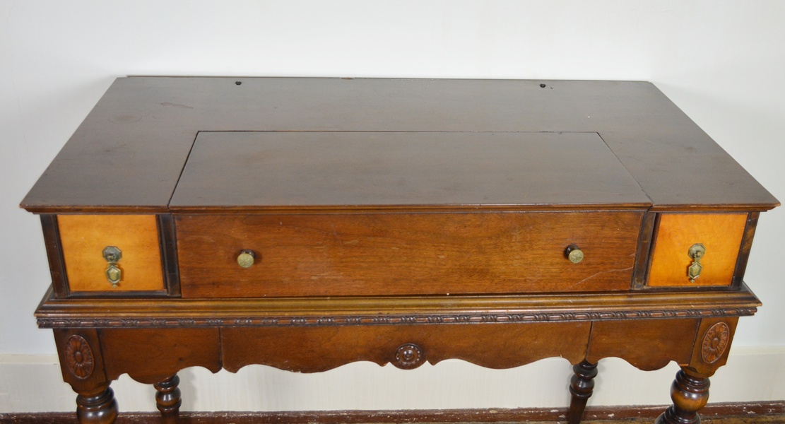 Antique Spinet Style Flip-Top Walnut Writing Desk
