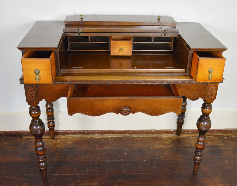 Antique Spinet Style Flip-Top Walnut Writing Desk