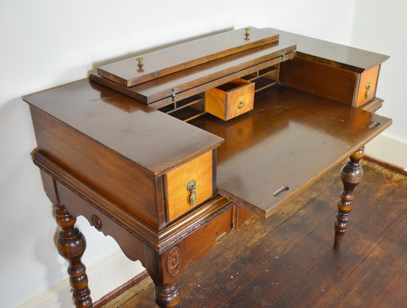 Antique Spinet Style Flip-Top Walnut Writing Desk