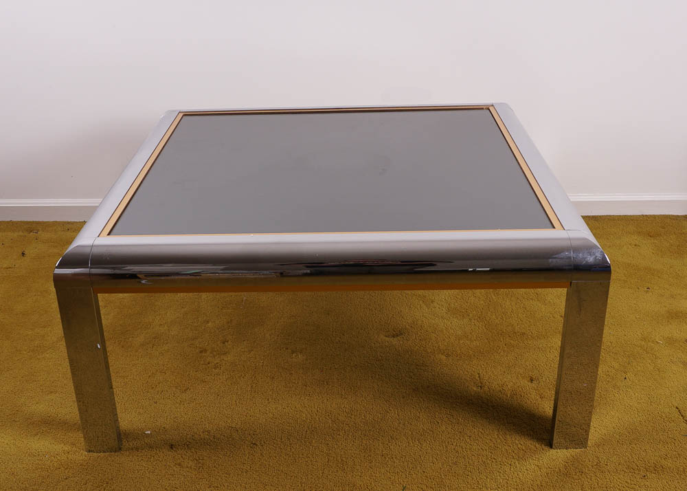 Rowe Chrome and Gold Tone Mirror Top Coffee Table