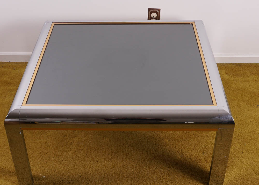 Rowe Chrome and Gold Tone Mirror Top Coffee Table