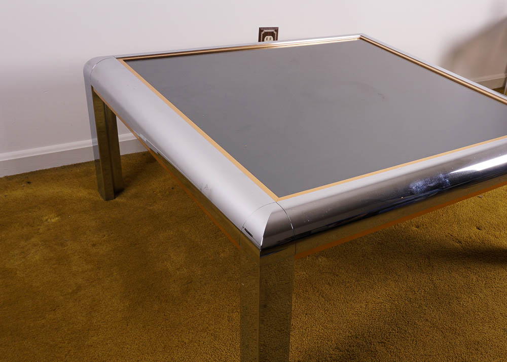 Rowe Chrome and Gold Tone Mirror Top Coffee Table