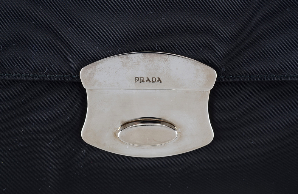 Prada Designer Black Nylon Clutch Baguette Purse