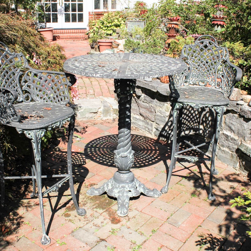 Tall Wrought Iron Patio Cafe Table Chairs Bistro Set