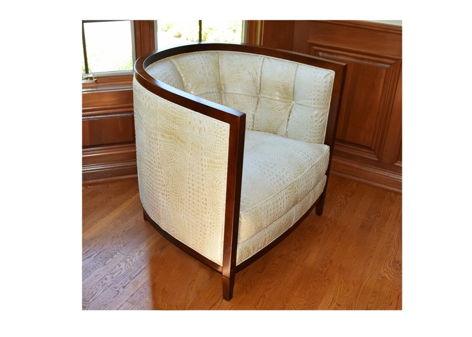 Pair of Chic Thomasville Barrel Chairs in Croc Stamped Leather