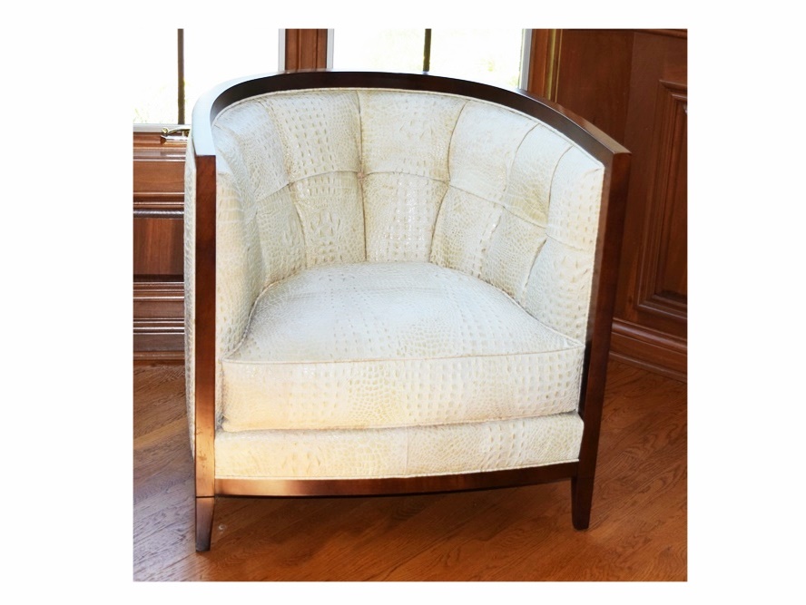 Pair of Chic Thomasville Barrel Chairs in Croc Stamped Leather
