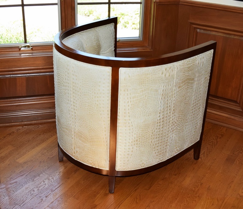 Pair of Chic Thomasville Barrel Chairs in Croc Stamped Leather