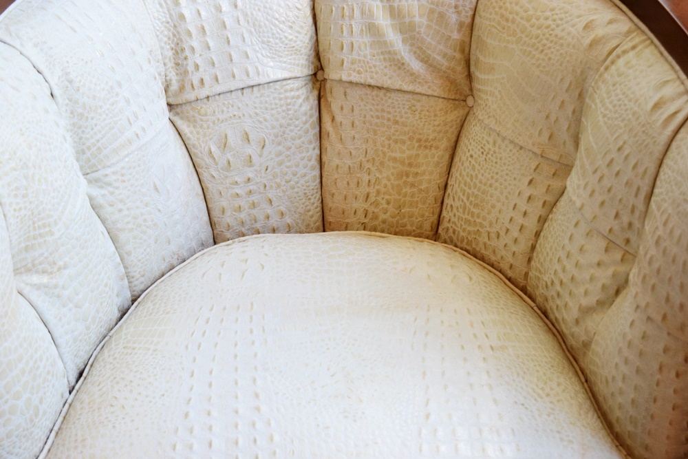 Pair of Chic Thomasville Barrel Chairs in Croc Stamped Leather