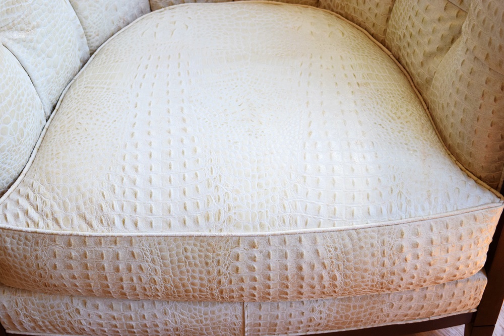 Pair of Chic Thomasville Barrel Chairs in Croc Stamped Leather