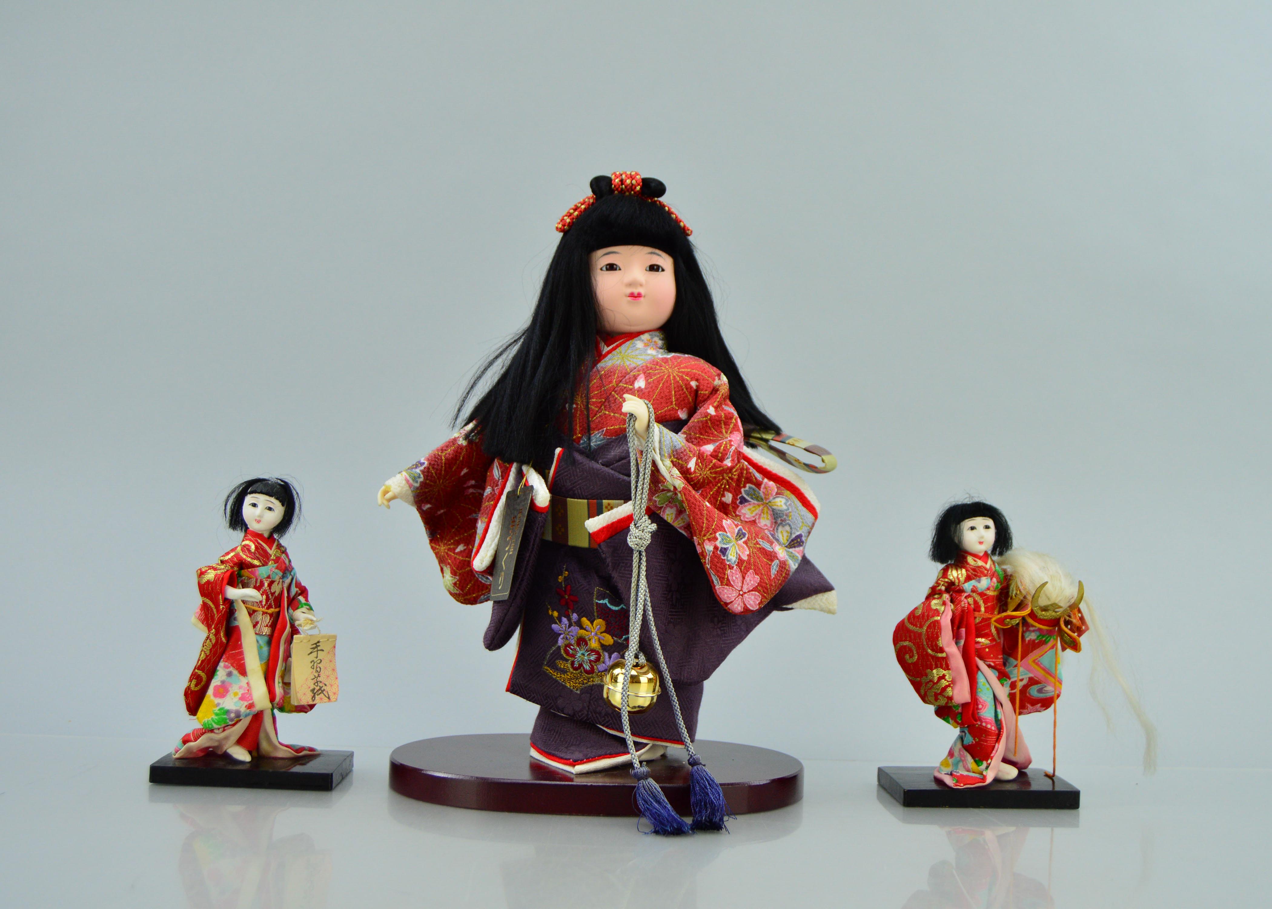 Trio of Japanese Ichimatsu Girl Dolls